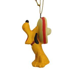 Vintage 80s Disney Pluto ceramic Hanging Ornament With sombrero Hat Yellow & Red